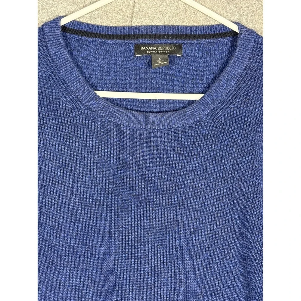 Banana Republic Supima Cotton Ribbed Sweater Mens Large Blue Crew Neck Pullover